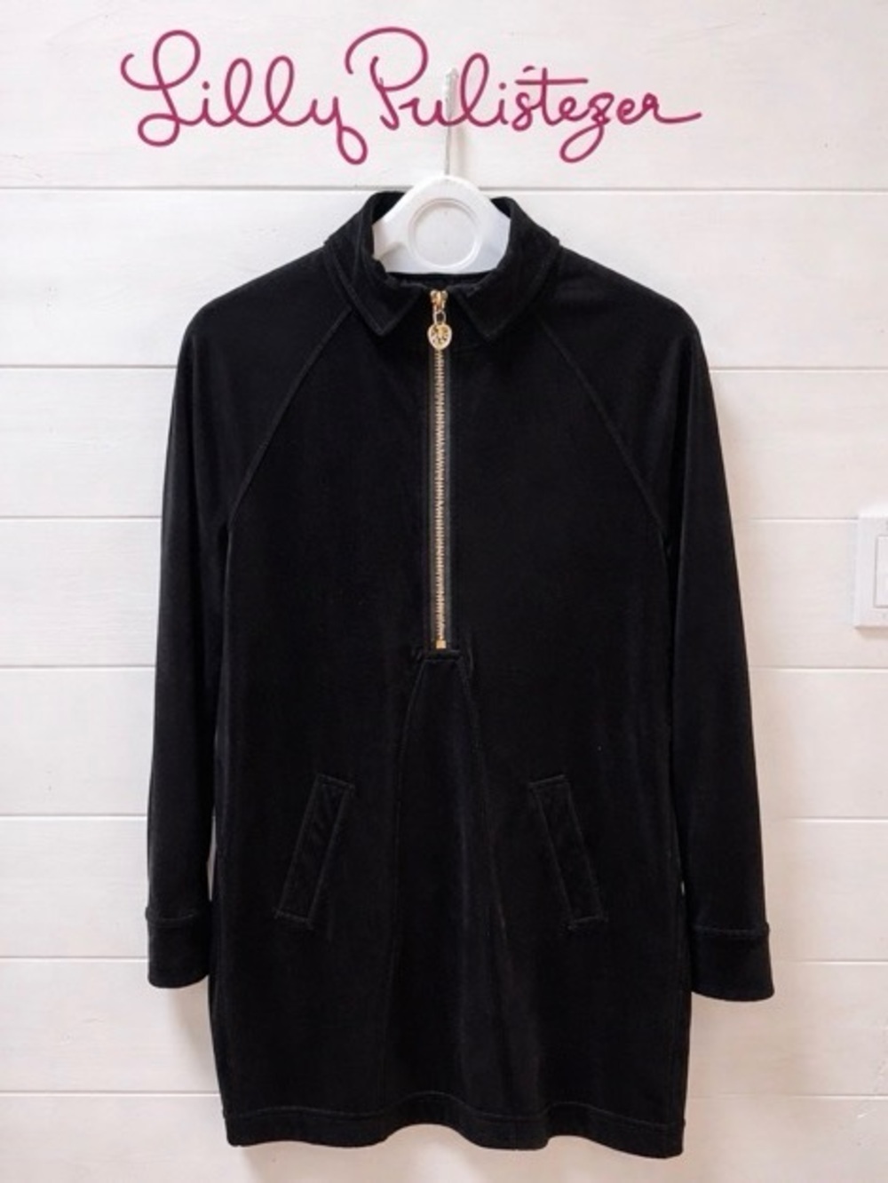 LILLY PULITZER Black Velour Half-Zip Dress XL